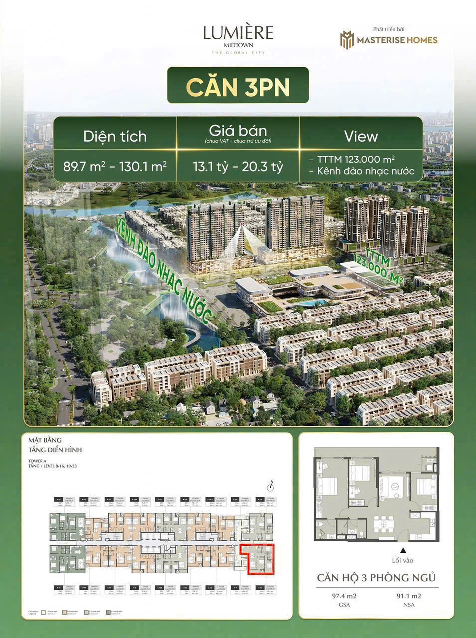 căn hộ 3PN LUMIÈRE Midtown